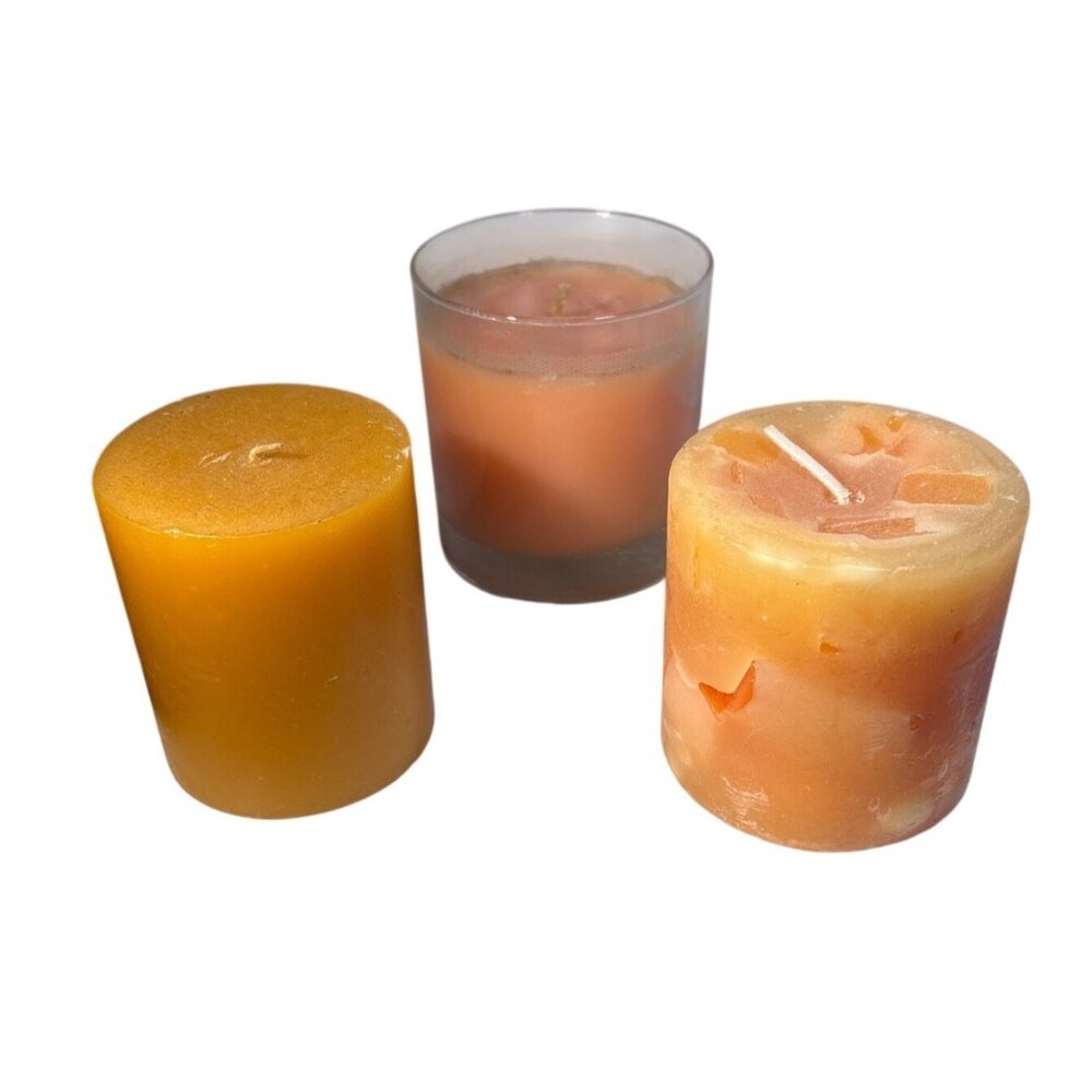 Orange & Yellow Scented Candles Including Glass Holder Set Of 3